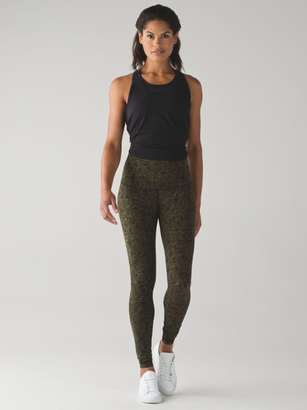 Lululemon Olive Black Pencil Lace Floral Wunder Under Leggings Tights 28"